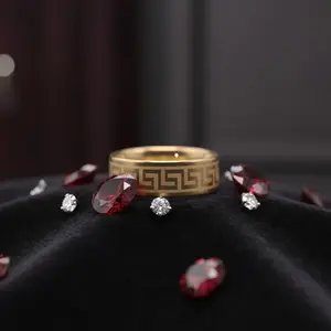 Gold Greek Pattern Stainless Steel Ring Classic Design Tarnish Free Durable Unisex Band for Men Women Timeless Elegant Look