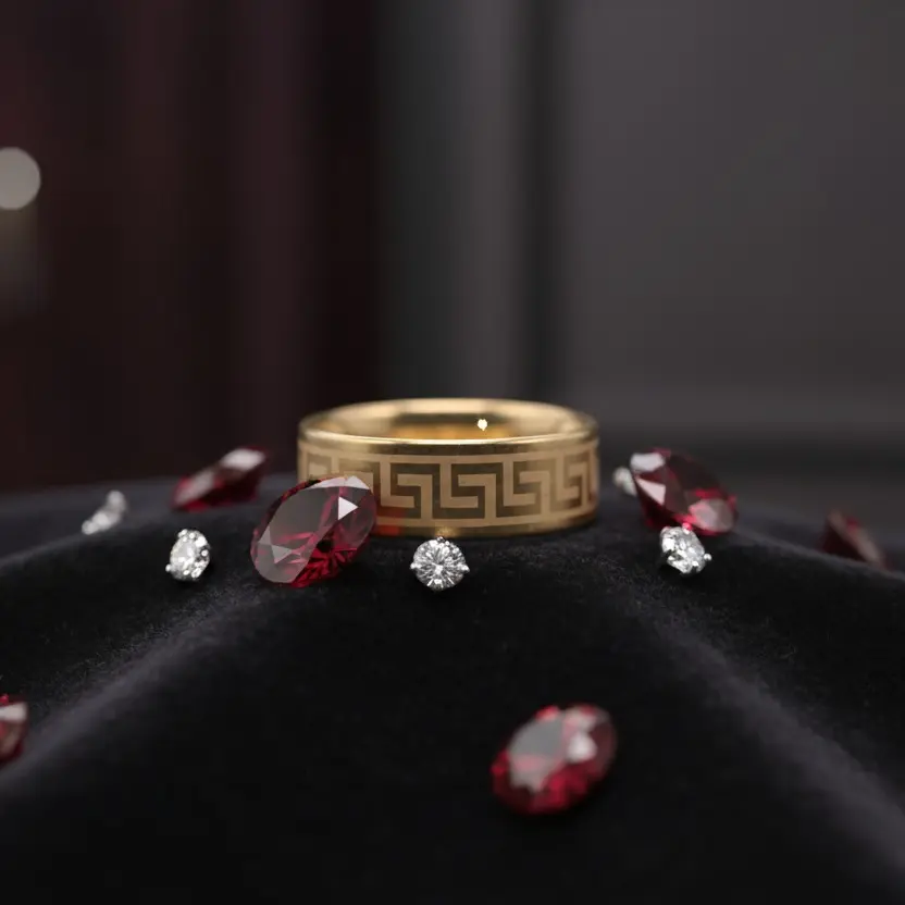 Gold Greek Pattern Stainless Steel Ring Classic Design Tarnish Free Durable Unisex Band for Men Women Timeless Elegant Look