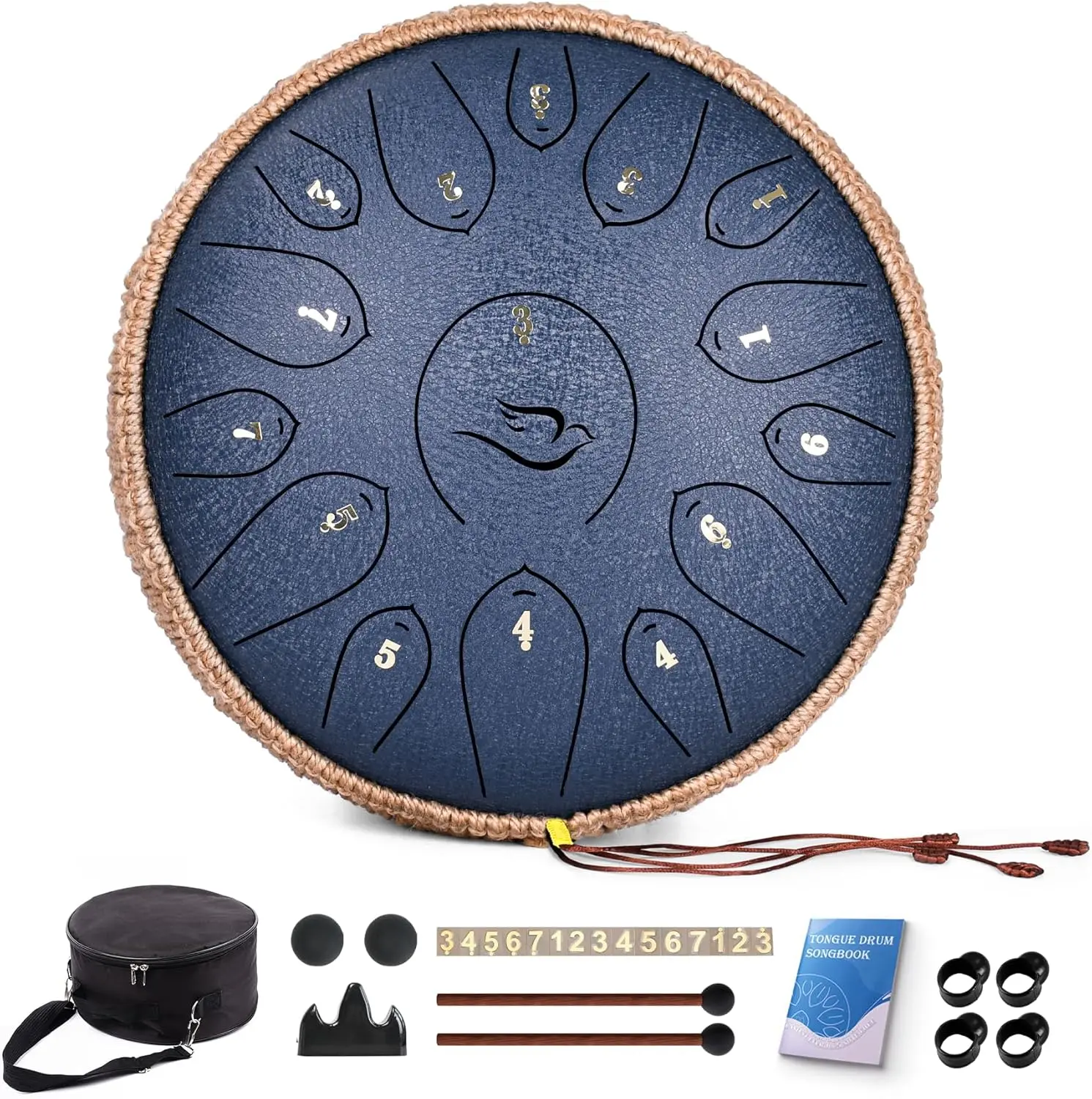 Steel Tongue Drum, 12 Inch 15 Note Tongue Drums, Handpan Drums Percussion Instrument for  & Adults, Hand Pan Drum with Music Book, Drum Mallets and Carry Bag, Major C (Navy Blue)