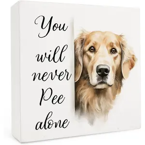 Funny Golden Retriever Bathroom Wood Box Sign 5x5 Inch Vintage Plaque Decor, Dog Bathroom Decor, Gifts for Golden Retriever Lovers Wood Box Signs for Bath Room Washroom Toilet Restroom Shelf Counter Decor 5x5inch