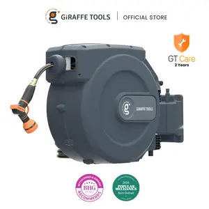 115ft+5 ft 5/8in Giraffe Tools Retractable Garden Hose Reel Bob Vila Best overall Heavy Duty Wall Mounted Water Hose Reel Automatic Rewind, 180 Deg Swivel Bracket, Slow Retraction,9 adjustable Nozzle, 2 years warranty, Summervibes