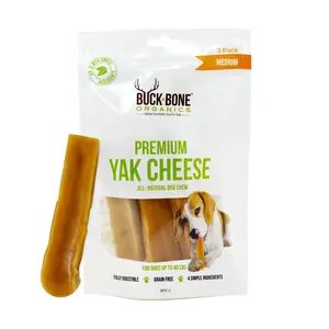 Buck Bone Organics Yak Cheese Dog Chew Medium 3 Pack - Perfect for Snacking, Grain Free, 4 Simple Ingredients, All-Natural