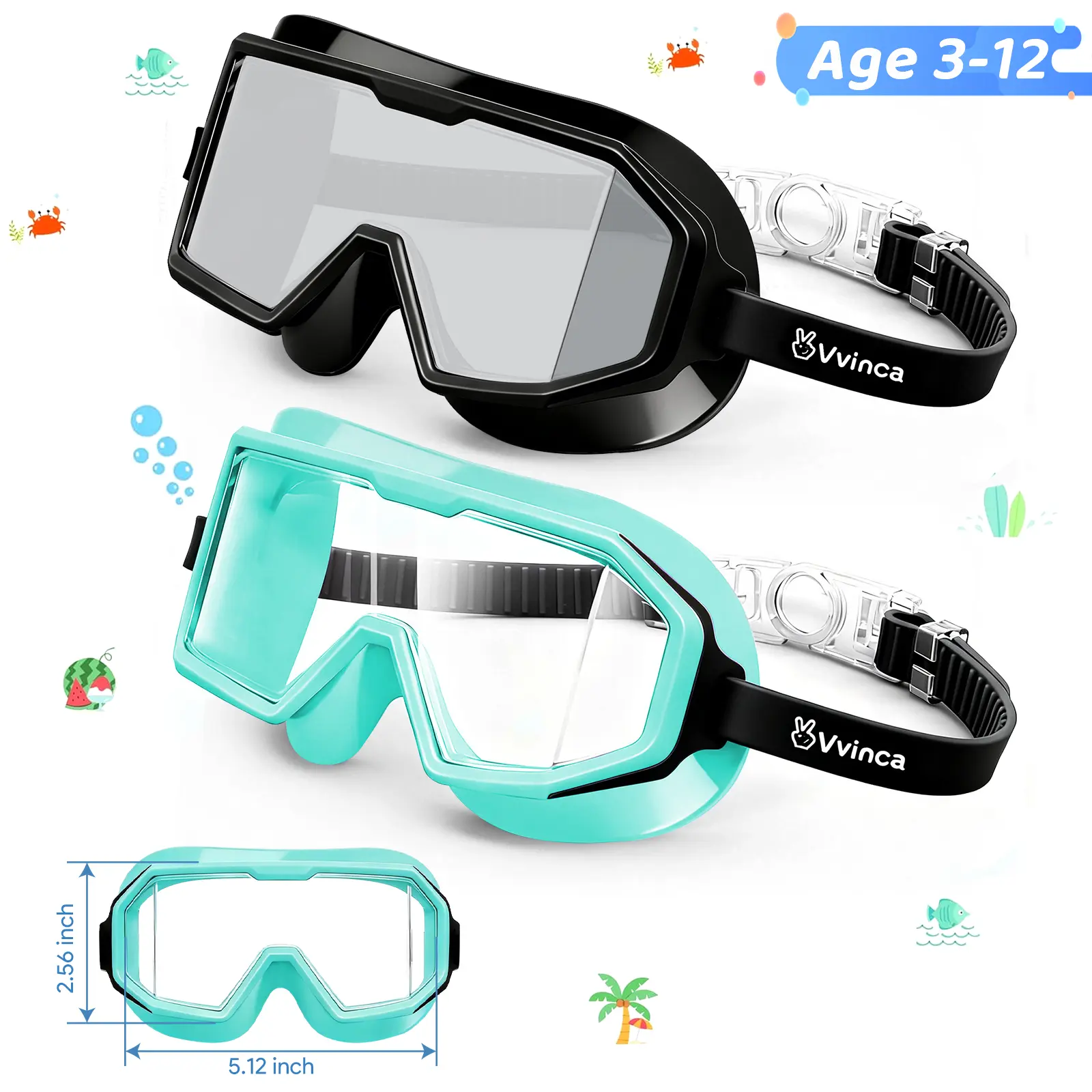 [Deals For You]  Vvinca 2 Pack Kids Swim Goggles for 3-12, Kids,Youth,210° Wide View Anti-Fog UV Waterproof No Leaking Goggles for Boys and Girls - Safety anti-uv swim glass anti-fog swimming goggles Soft Liquid Silicone for Lake,Beach, Summer Party