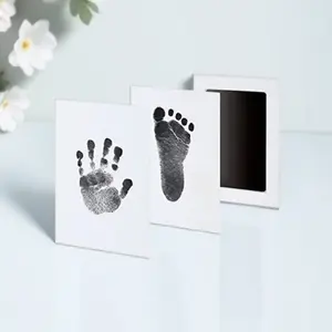 Washable Eco-Friendly Non-Toxic Baby Hand Foot Print Kit Quick Drying Fade Proof Keepsake Frame Gift Box Nursery DIY Craft Memory Album Preschool Souvenir Newborn Gift Parenting Activity