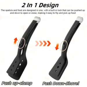 2-In-1 Stainless Steel Silicone Cooking Clamp, Non-Stick Kitchen Tool, Ideal for Pancakes, Fish, Bread, Eggs, Steak, Camping Gear