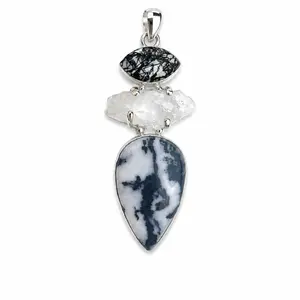 Rutilated Quartz, Raw Quartz & Zebra Jasper Pendant