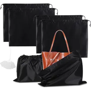 4 Pack Dust Bags for Handbags, Dust Cover for Purses Cloth Shoes, Silk Large & Middle Daily Travel Storage Pouch  Drawstring Bag (Black, 2 count, 24 x 20, 2 count, 19.5 x 16)