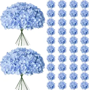 65Pcs Bulk Blue Artificial Hydrangea Flowers, Realistic Silk Fake Flowers with Stems, Faux Hydrangea Blooms Ideal for Wedding, Home Decor, Centerpieces, Living Room, Garden, Party and Baby Shower Decoration