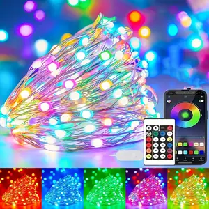 LED Fairy Lights , [APP & Remote Control]  RGB Smart IC Multicolor String Lights Indoor, Music/Voice Sync Color Changing, IP65 Waterproof String Lights for Bedroom, Party, DIY