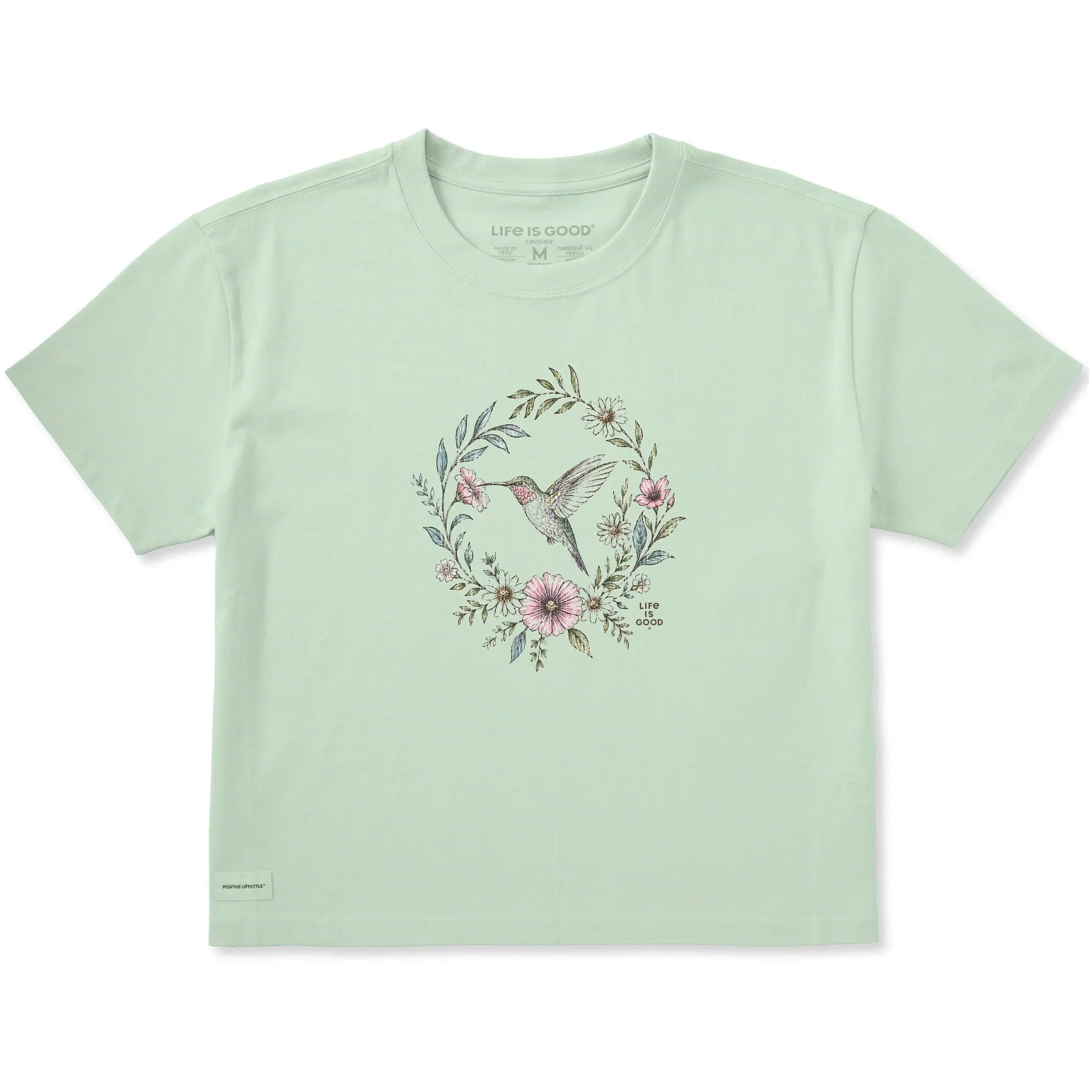 Women's Hummingbird Flower Circle Short Sleeve Crusher Boxy Tee