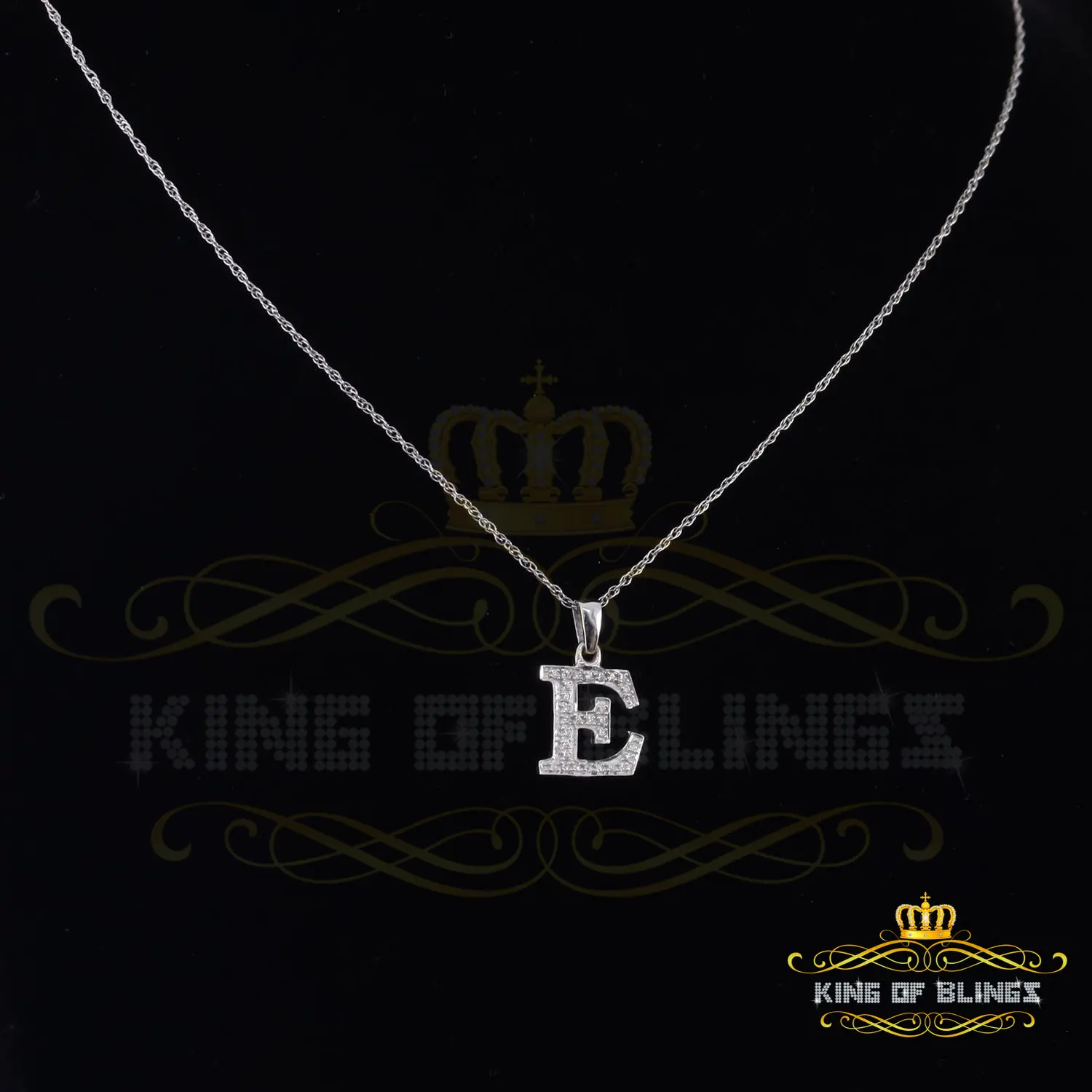 King Of Bling's  Attractive Sterling SilverAll Alphabet E Letter White Pendant with Cubic Zirconia