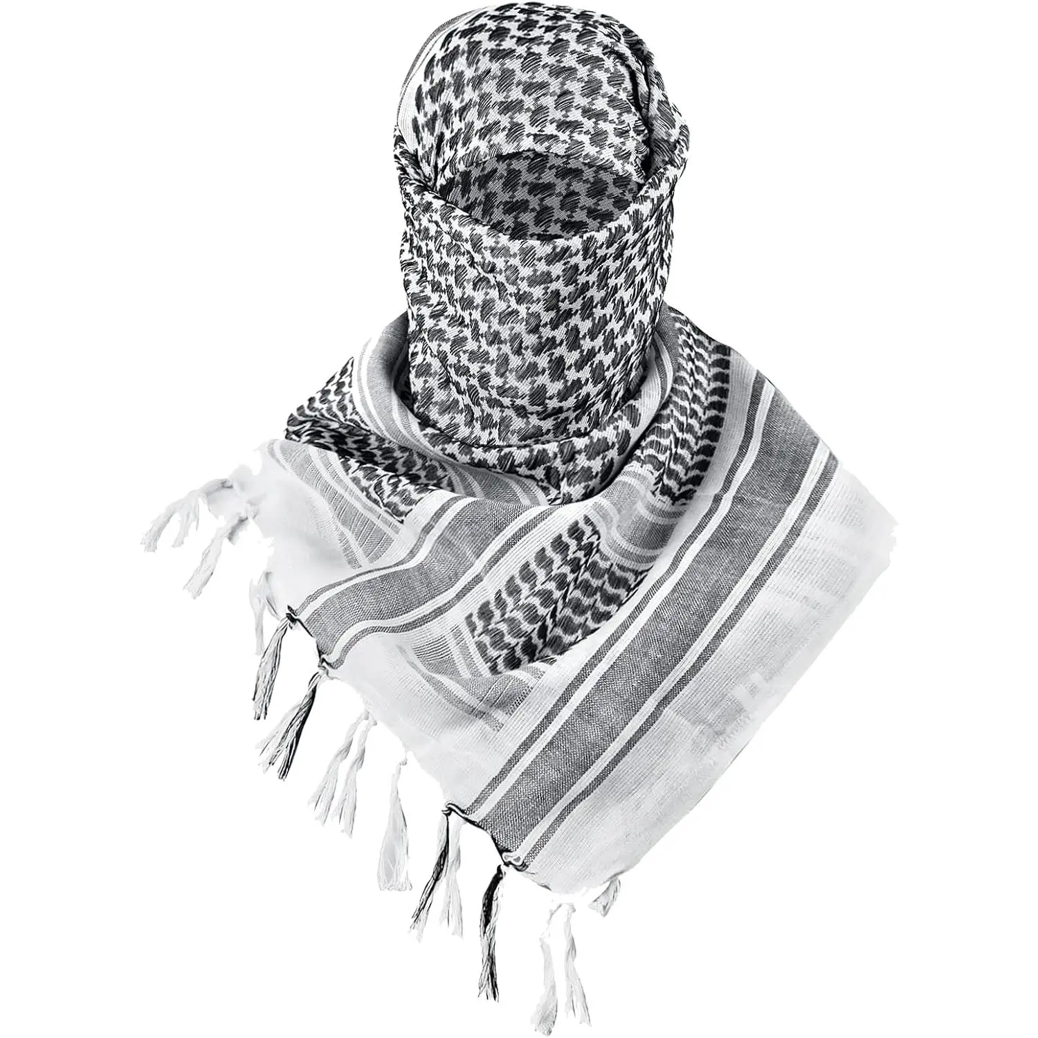 Shemagh Headscarf, Large 43" Tactical Keffiyeh for Men & Women, Woven Unisex Neck Wrap with Tassels for Outdoor Sun Protection, Unisex Names, Gender Neutral Scarves, Keffiyah Pattern Scarves, Military, Adventure, Woven Fabric, Law Enforcement