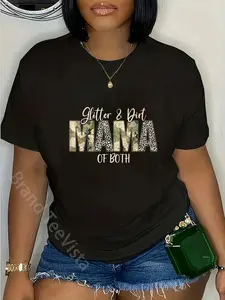 100% Cotton Glitter & Dirt Mom Mama Of Both Leopard & Camo Mother's Day T-Shirt