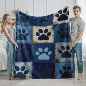 Blue Paw Print Quilt Blanket Cozy Throw for Home Decor and Living Room Use Perfect Gift for Pet Lovers and Animal Enthusiasts Ideal for Christmas Thanksgiving Holiday Season and Birthday Presents for Dog and Cat Admirers Comfortable Soft Warm Bedding