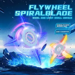 Spiral Shuriken Rotating Laser Sword, 4-Blade Flywheel Sword, 8 LED Light Effects, Type-C Rechargeable, Usb Rechargeable Lightsaber, Perfect for Gamers, Cosplayers, Anime & Sci-Fi Fans, Ideal Gift for Kids & Adults