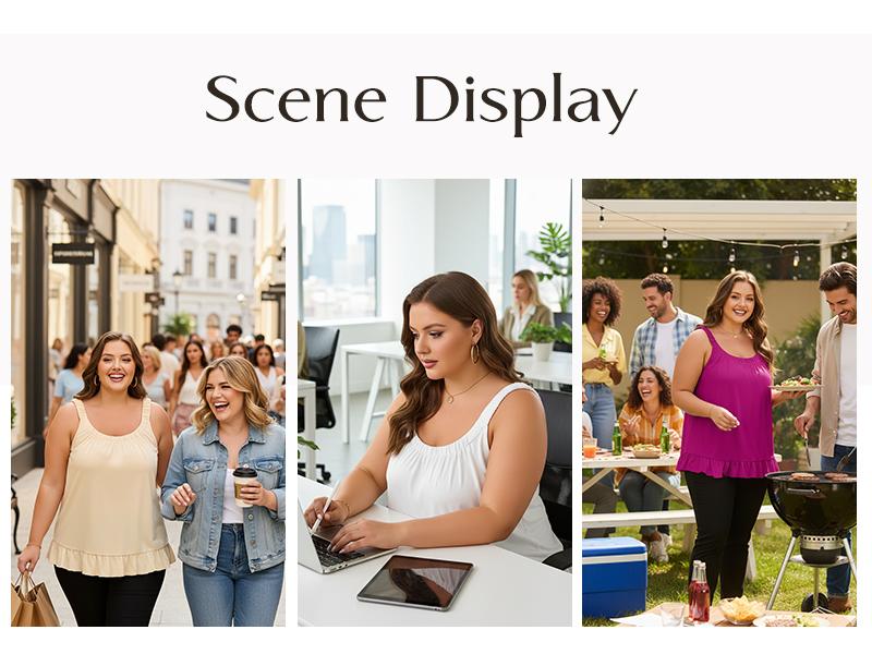 Eytino Women's Plus Size Tank Tops Summer Casual Scoop Neck Pleated Front Loose Flowy Sleeveless Cami Shirts(1X-5X)