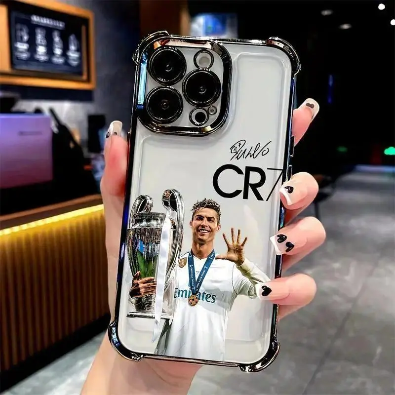 SU!Football Star Golden Ball C-CR7 Phone Case Compatible with iPhone 17 Air 16 15 14 13 12 11 Pro Max Plus Samsung S25 S24 S23 S22 Plus Ultra - Shockproof Transparent Soft Back Cover