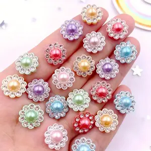 30pcs 12mm Resin Flower Round Pearl Flat back Gemstones Rhinestone Sparkle Applique Wedding Christmas DIY Scrapbook Crafts Accessories Jewelry Making Supplies