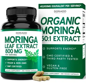 Organic Moringa Capsules (180 Count) Pure Organic Moringa Leaf Powder Supplement - Energy, Skin, Gut Health Support - Vegan Safe, Third Party Tested & Non GMO - USA Made - 180 Capsules