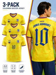 3-Pack Columbia Style Soccer Jerseys, Player No. 10, Moisture-Wicking, Four-Direction Stretch, Lightweight Comfortable Men's Breathable Football Tops