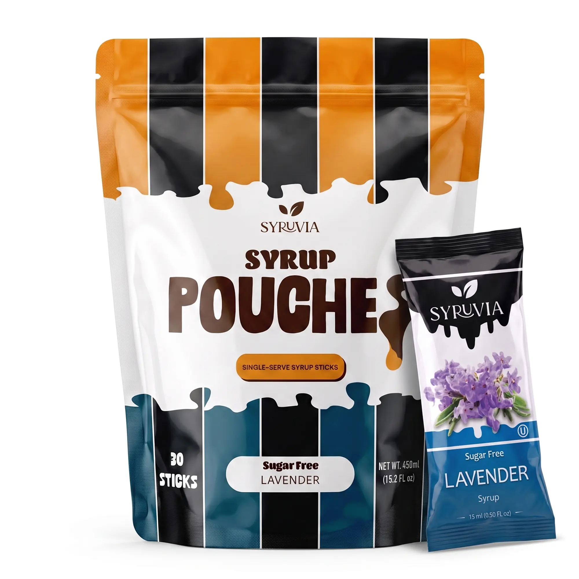 Syruvia Sugar Free Lavender Syrup Pouches, Coffee Syrup Sticks for Coffee, Tea, Lattes & Desserts, 30 Count (15 mL Each)