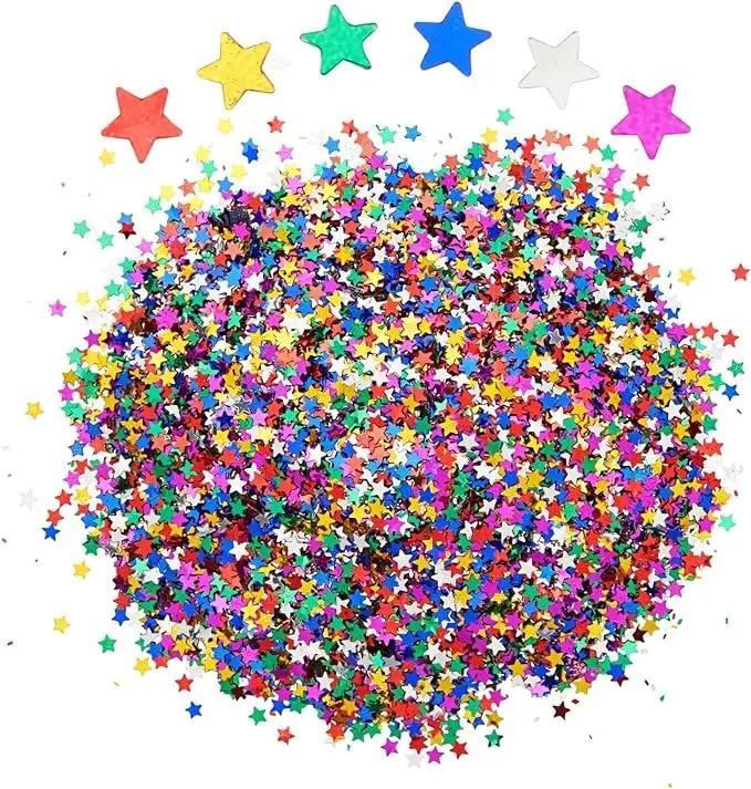 7 oz/ 200 g Rainbow Star Confetti for Table Decor, Metallic Glitter Foil, Star Sequins for Birthday Party, Wedding (0.1 In)