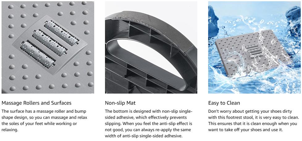 Foot Rest for Under Desk at Work - Ergonomic Foot Stools for Under Office Desk - Rocking Footrest with Roller Massager - Leg Rest for Chair, Computer Gaming -13" L x 9.6" W x 5" H (Gray)