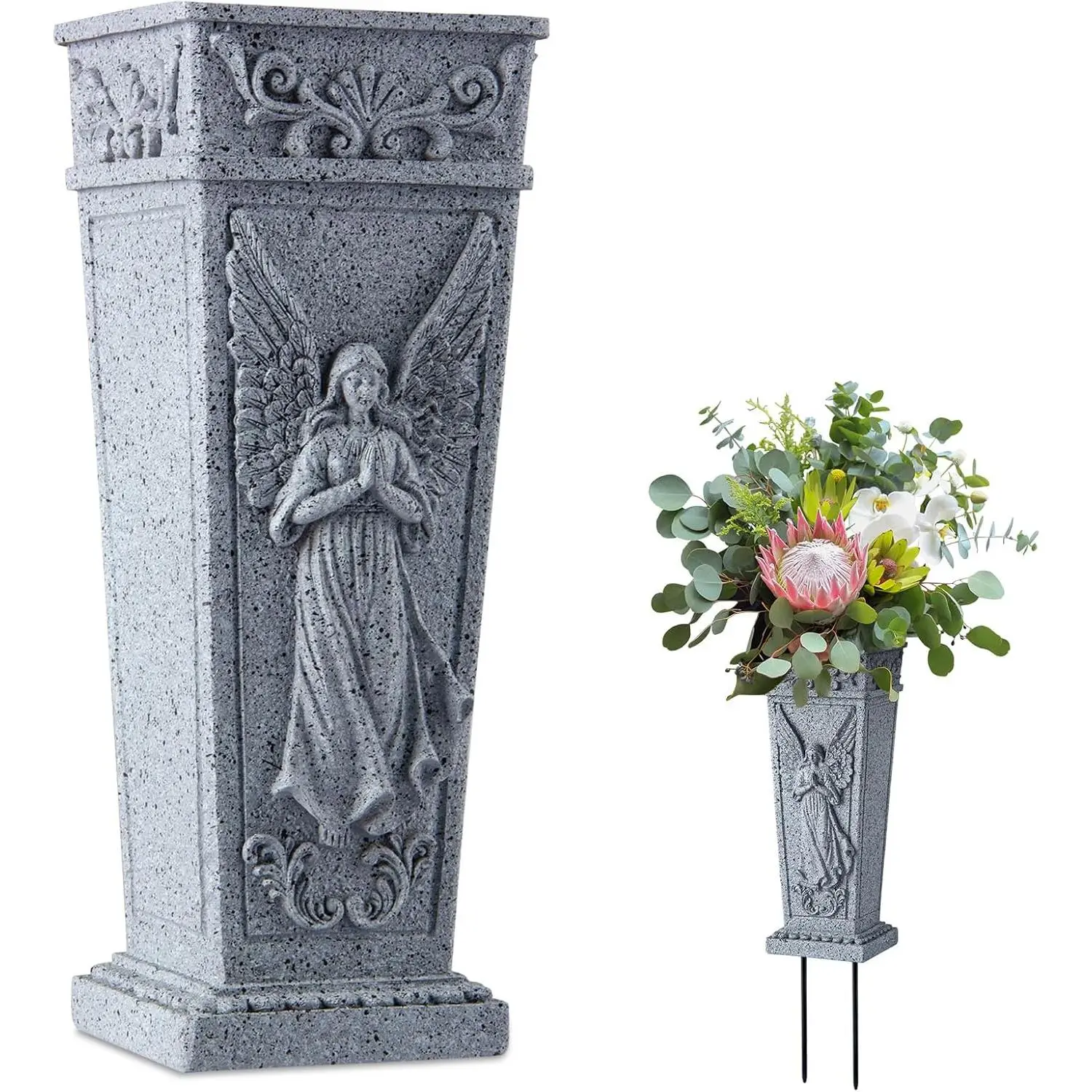 Cemetery  Vase with Spike, Memorial Grave Vase   Holder for Headstone, Grave, Cemetery, Garden, Lawn, Yard Decorations (1pc, Grey)
