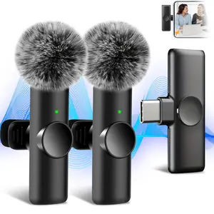 Wireless Microphone, USB C Wireless Microphone, Mini Microphone for Type-C Android Phones, Tablets, PC, Video Recording, Clip on Microphone with Clip and Noise Cancellation, Audio, Lavalier Wireless Microphone