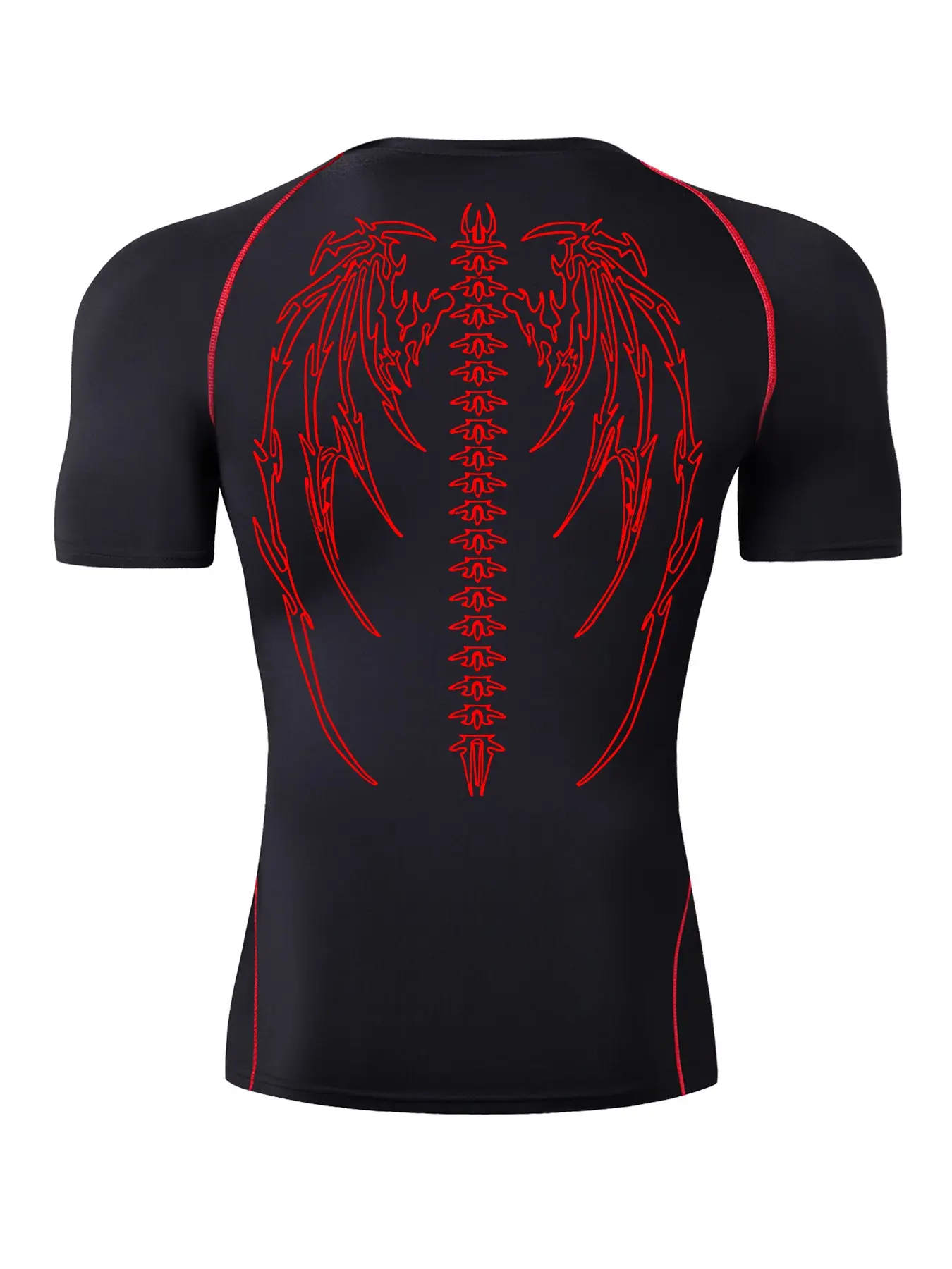 Men's Wing & Skeleton Print Raglan Sleeve Tee, Regular Fit Casual Short Sleeve Round Neck T-shirt, Men's Clothes for Summer Breathable Fitness Workout, Gym Workout Tee, Breathable Workout Tops, Breathable Sports Tee, Breathable Workout Shirts