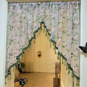 No-drill floral embroidered door curtains, beaded lace curtains perfect for renters' bedrooms, and room dividers that won't damage walls—all beautiful room decorations.