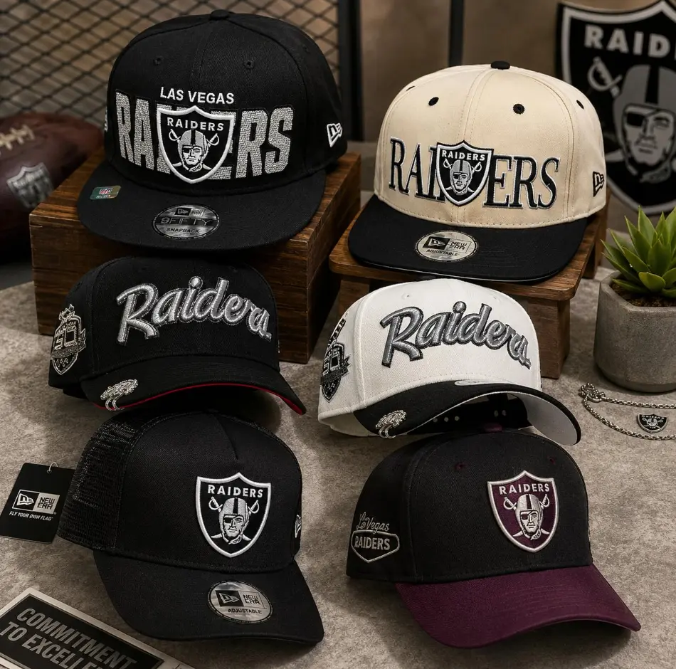 New Era NFL Raiders Snapback Hat, Premium Embroidered Logo Baseball Cap, Adjustable Flat and Curved Brim Styles