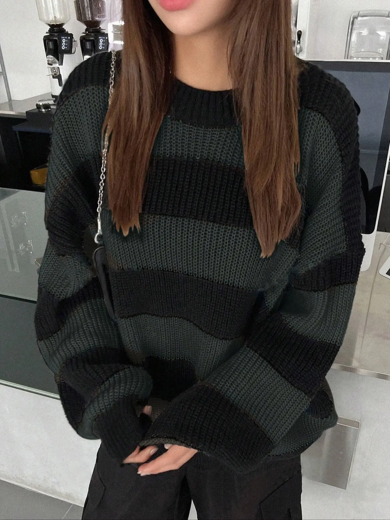Women's Striped Colorblock Sweater, Fall Winter Drop Shoulder Round Neck Loose Casual Knit Top, Ladies Fashion Pullover, Knitwear