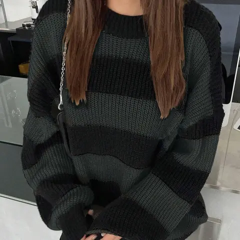 Women's Striped Colorblock Sweater, Fall Winter Drop Shoulder Round Neck Loose Casual Knit Top, Ladies Fashion Pullover, Knitwear