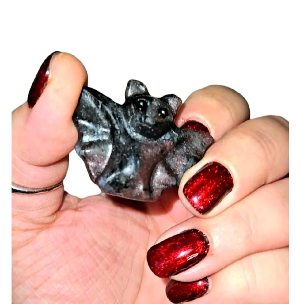 Halloween Crystal Bat | Garnet in Arfvedsonite Mini Bat Carving | Protection & Power