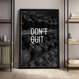"Don't Quit" Gym Motivation Art Print, Black & White Dumbbell Quote Poster, Inspirational Fitness Wall Art, Motivational Home Gym Decor