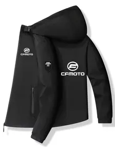 Men's Fashion Jacket with Cfmoto Logo, Stylish Zipper Pockets, Casual Hooded Design, Perfect for Spring and Fall, Polyester Material