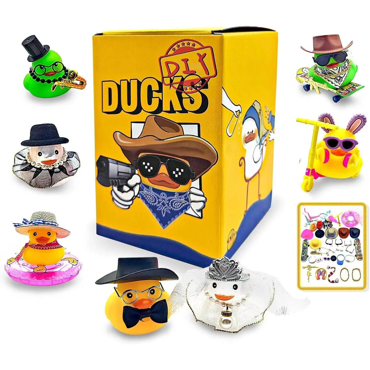 Jeep Ducks, DIY Kit Rubber Duck for Jeeps Ducking, 7 Rubber Duckies and 40 Random Assorted Accessories Set, Jeep Ducks for Ducking Car Dashboard Decor