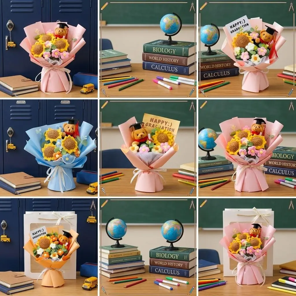 Gift-Ready Handmade Crochet Graduation Bear & Sunflower Bouquet with Premium Bag - Eternal Keepsake for Seniors, Aesthetic College Dorm Decor, Graduation Gift for Class of 2024/2025
