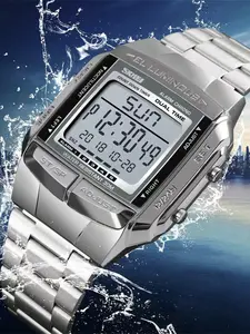 Skmei Digital Watch Stainless Steel Waterproof 30m, Men's Electronic Large Dial Single Display Alarm, Casual Style for All Seasons, Stainless Steel Wristwatch