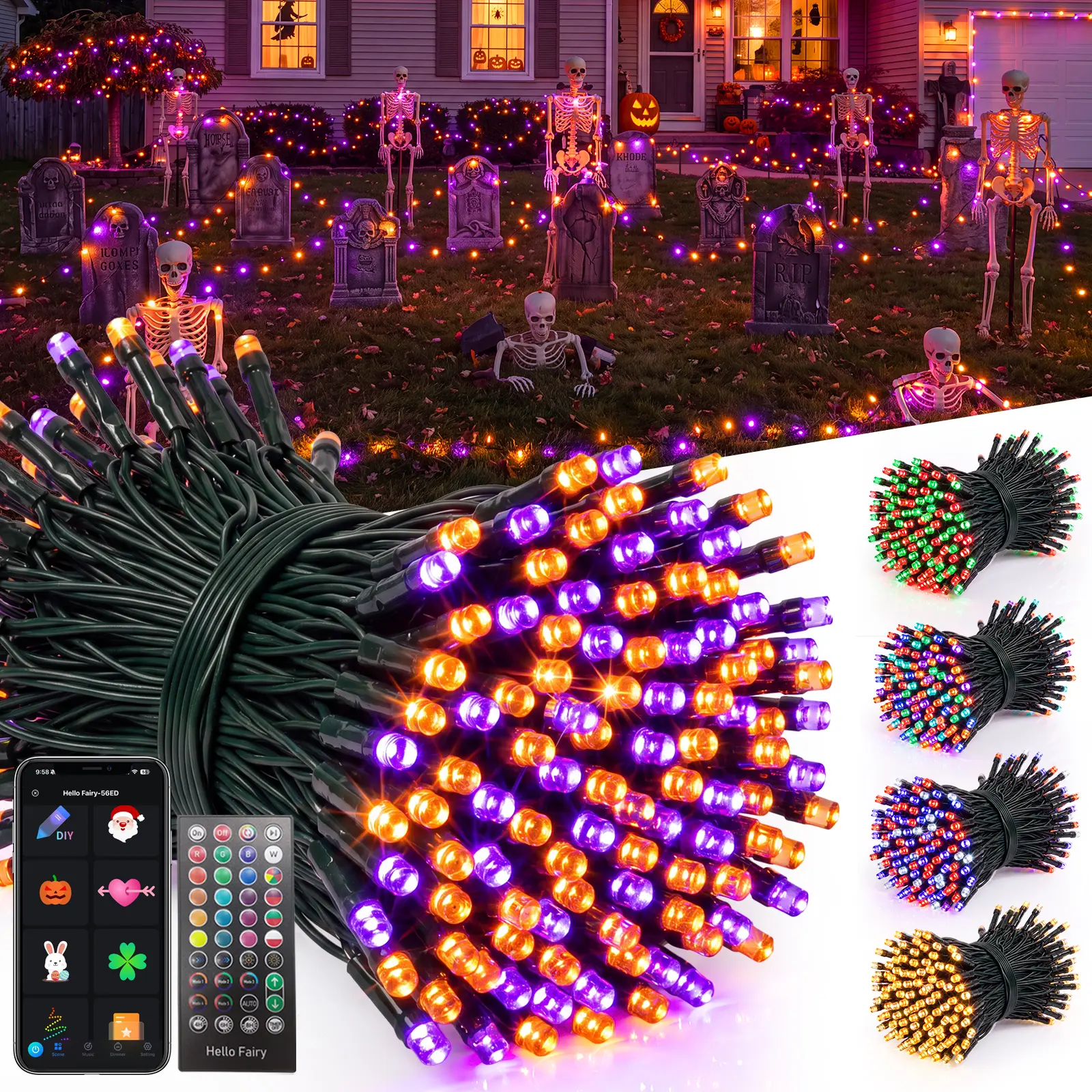 Avatar Controls Smart Outdoor String Lights, 66FT 200LED Dynamic RGB String Lights with App Control & Remote,DIY,Timer, Color Changing Outdoor Lights for 4th of July Decorations