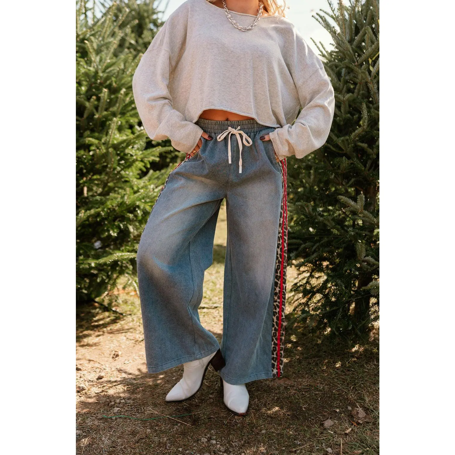 Khloe Cheetah & Red Denim Wide Leg Jeans