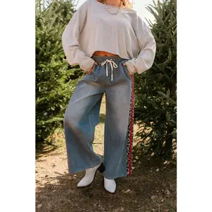 Khloe Cheetah & Red Denim Wide Leg Jeans