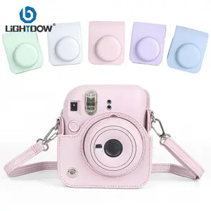 For Fujifilm Film Camera Bag Instax Mini 12 11 Camera Case PU Leather Soft Protective Case Trave Bag with Shoulder Strap Pink