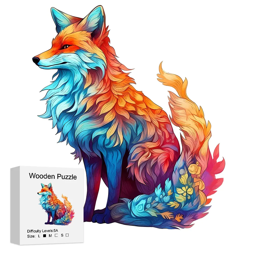 Fox Wooden Jigsaw Puzzle for Puzzle Lovers, Unique Irregular Animal Shape, Intermediate Skill Level, Christmas Birthday Gift, Home Decor Game, Wooden Puzzles