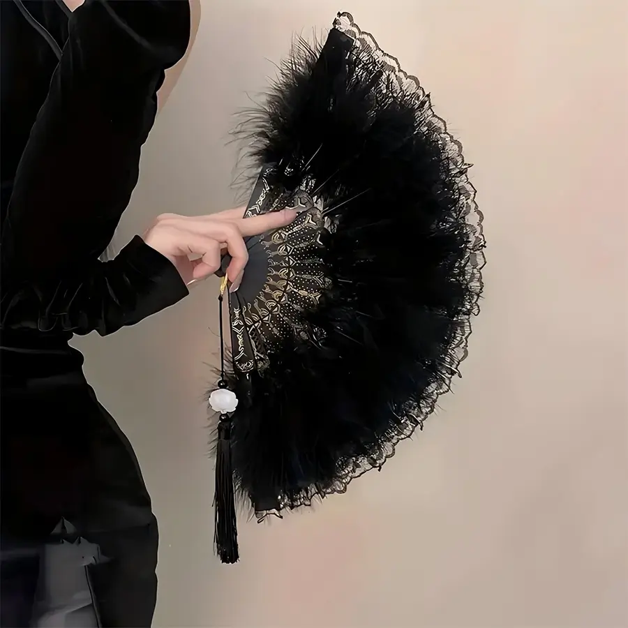 Feather Making Fan, Hand Fan, 1 Count Fashion Retro Beautiful Fan Bone, Suitable for Performance Dance Wedding Party Decoration, Wedding Hand Fans