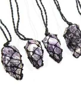 Uniquely crafted Hemp Macramé necklace with Chevron Amethyst crystal