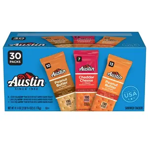 Austin Variety Pack Sandwich Crackers, Single Serve Snack Crackers, 30 Count