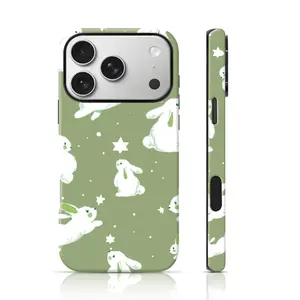 Matcha Base Cute Lop Bunny Aesthetic Design Phone Protector Double-Layer TPU Shockproof for iPhone 17 Pro Max/16 Pro Max /15Pro Max 15/14/13/12 & Samsung S26 /S25Ultra Great Gift