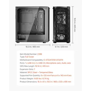 VEVOR PC Gaming Case, Full-Tower, Computer Case with High-Airflow Panel, Magnetic Dust Filter, 3x 140mm PWM Fans, Cable Management, for GPU up to 410mm in Length, Compatible with E-ATX/ATX/M-ATX/ITX